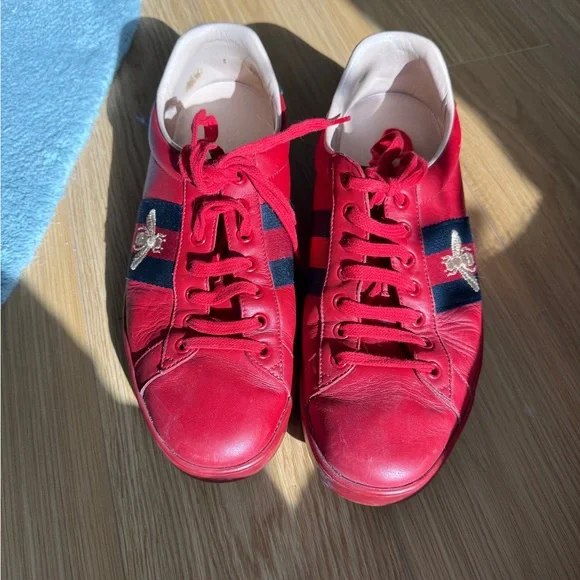 Gucci Shoes Gucci Ace Red Sneakers With Embroidered Bee Logo